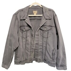 Roebuck & Co Denim Jacket Mens XL Gray Button Up Trucker Workwear Rugged Vintage
